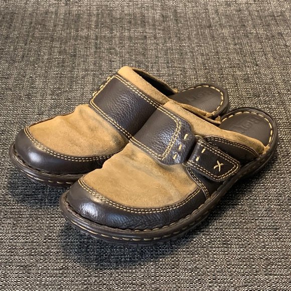 Born Womens 6 (36.5) Alain Tan Suede Brown Leather Slip-on Loafers Slides Mules - Picture 3 of 7